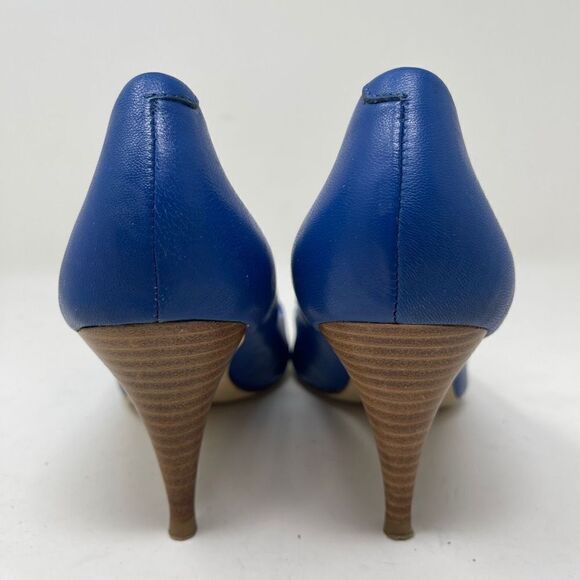 Aldo Women's Peep Toe Pump Stacked Heels Slip On Leather Blue Size EU 38 - Picture 7 of 13